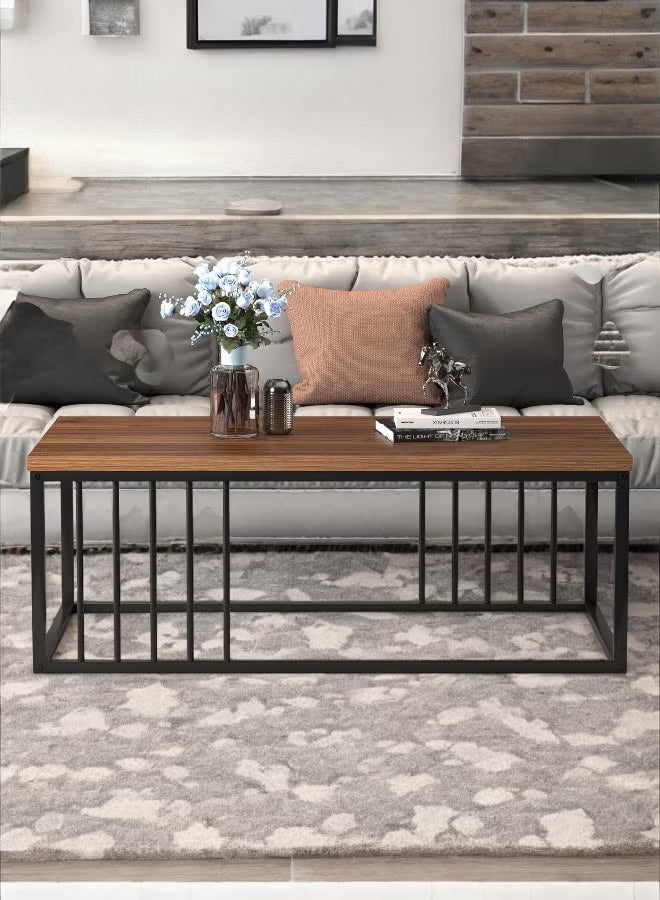 Modern Rectangular Coffee Table with Open Storage and Metal Frame
